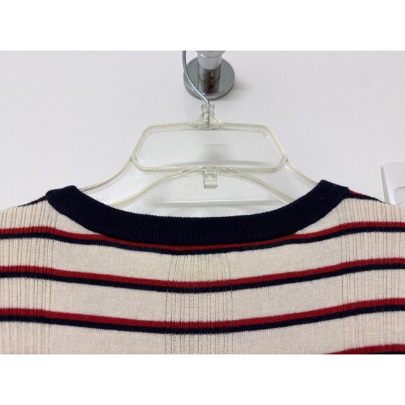 Equipment Brienne Stripe Knit Tee Sweater Top Red White Split Hem Ringer XS - Picture 12 of 15